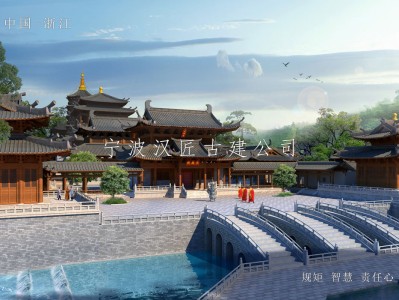 临汾寺院重建规划设计方案鸟瞰图—积福禅寺